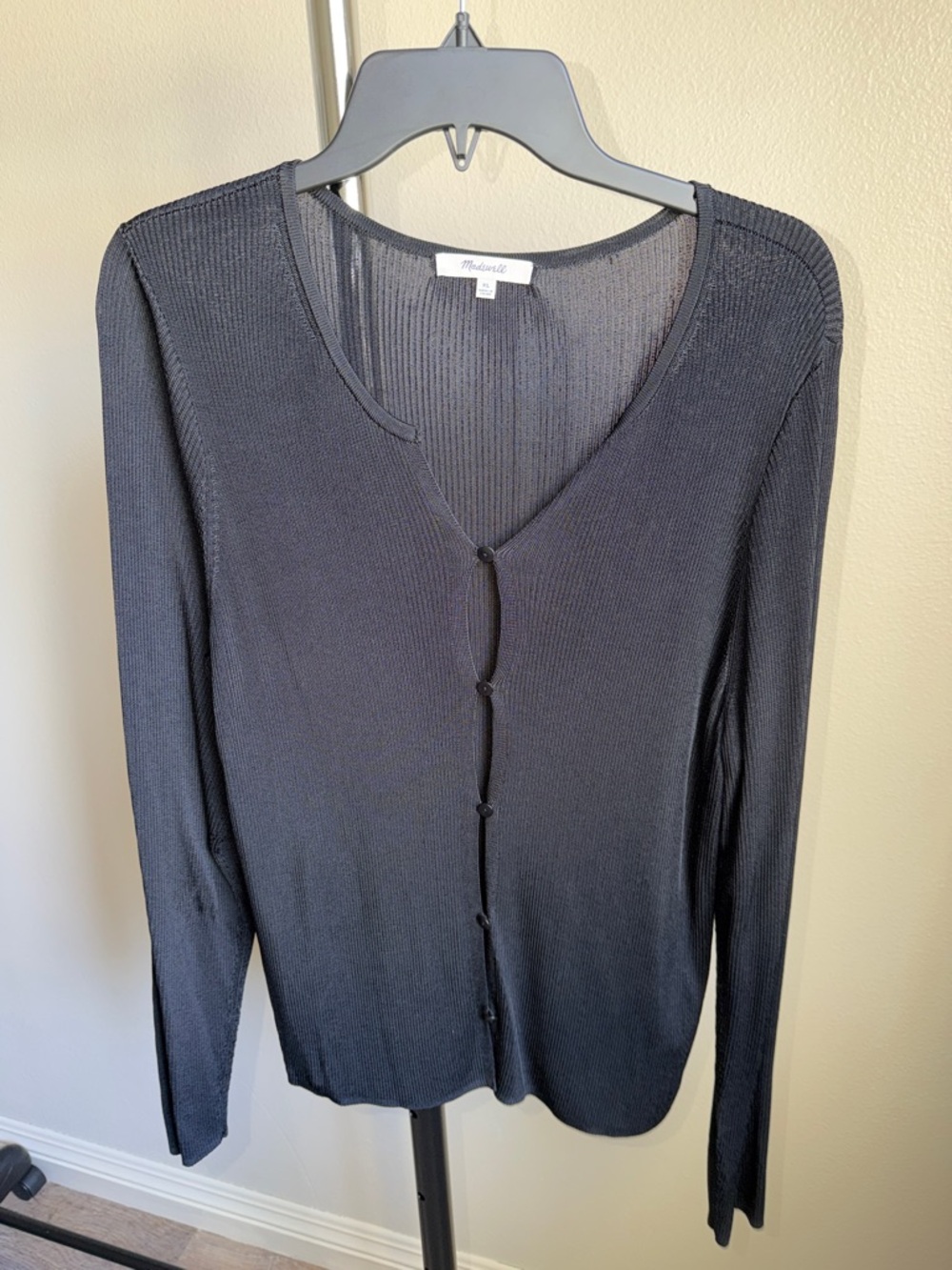 Madewell Black Ribbed Button-Front Cardigan